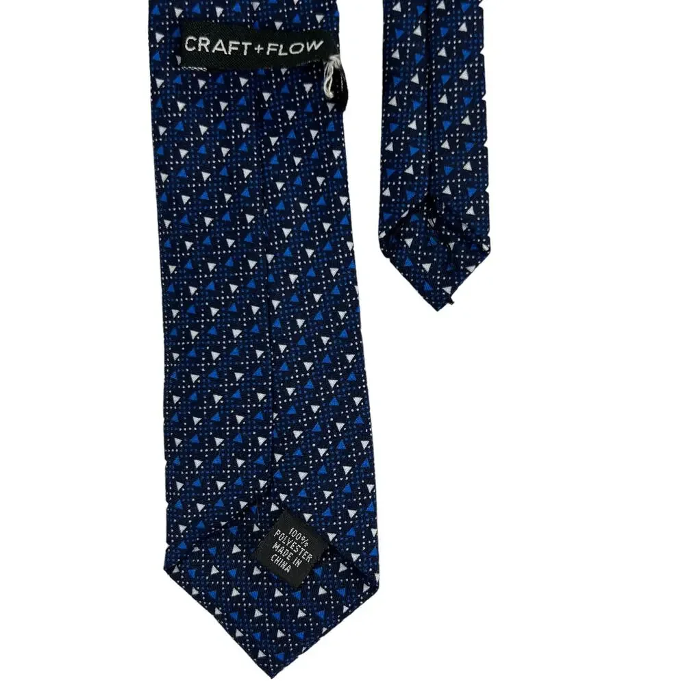 Craft + Flow Boys Kids Geometric Necktie Triangles Blue White 49